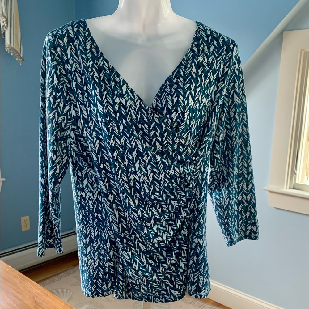 Talbots Teal/White Crossover Top, Medium